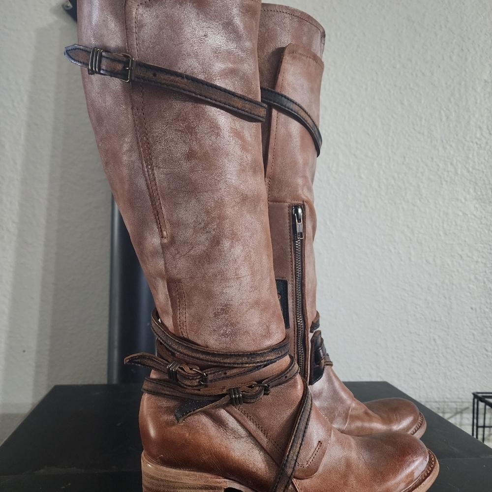 Women's Brown Faux-Leather Mid-Calf Riding Boots